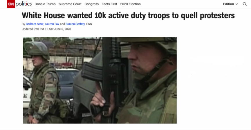 美媒:特朗普威胁动用军队 多位军方高官“反水”